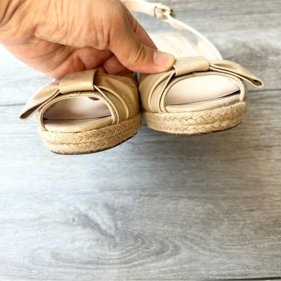 Franco Sarto Beige Vegan Patent Leather Slingback Peep Toe Wedge Esapdrille - Picture 5 of 14